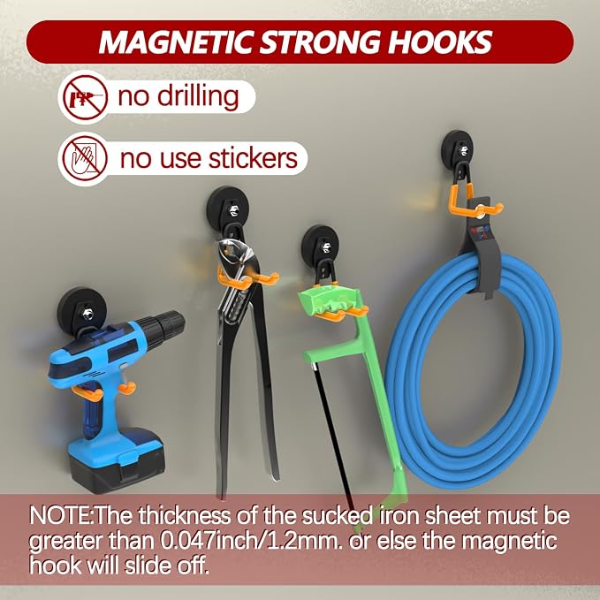 3-H Heavy Duty Magnet Garage Hooks 4 Pack, Large Strong Magnetic Hooks - Image 3