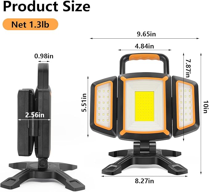 30W Rechargeable Work Light, 3000 Lumen Magnetic Work Light Battery Powered - Image 6