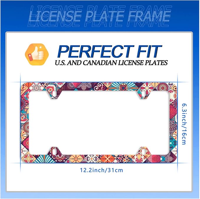 Stitching Tile Boho Pattern License Plate Frame Stainless Steel Parts Colorful - Image 7