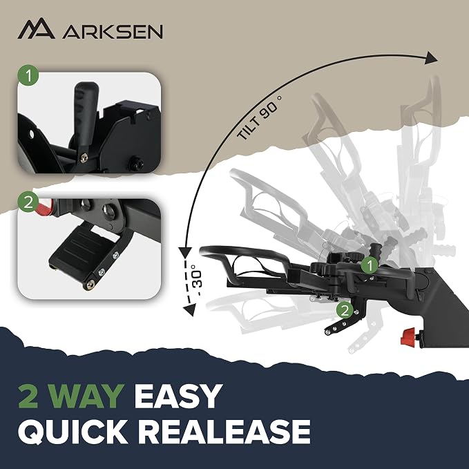 Arksen 2" Hitch Mounted Foldable Rack Quick Release Handle Smart Tilting 2-Bike - Image 4