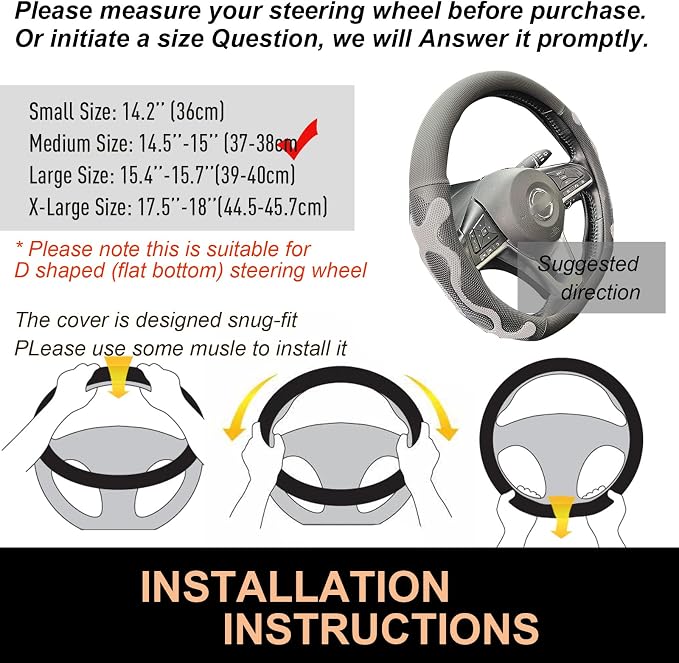 PINCTROT D Shaped Comfy Grip Steering Wheel Cover, Anti-Slip Design, Flat - Image 6