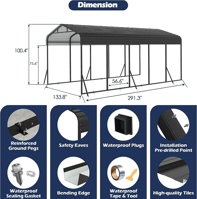 Xilingol Metal Carport, Heavy Duty Carport Canopy - Image 6