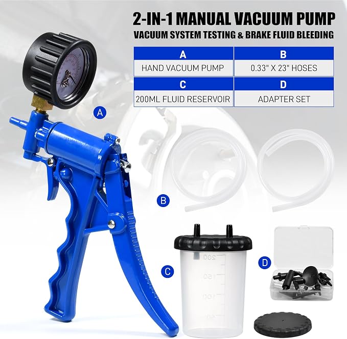 Hand Vacuum Pump Brake Bleeder kit One Person, Brake Clutch Bleeding Tune-up Kit - Image 2