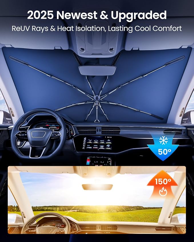 REEVAA 2025 Upgraded Truck Windshield Sun Shade Umbrella Protect Interior - Image 2