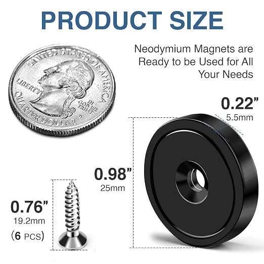 MIKEDE Rare Earth Neodymium Cup Magnets, 70LB Strong, 6 Pack - Image 3