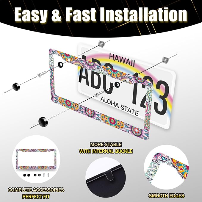 Mandala Hippie License Plate Frame Boho Print License Plate Holder Stainless - Image 6
