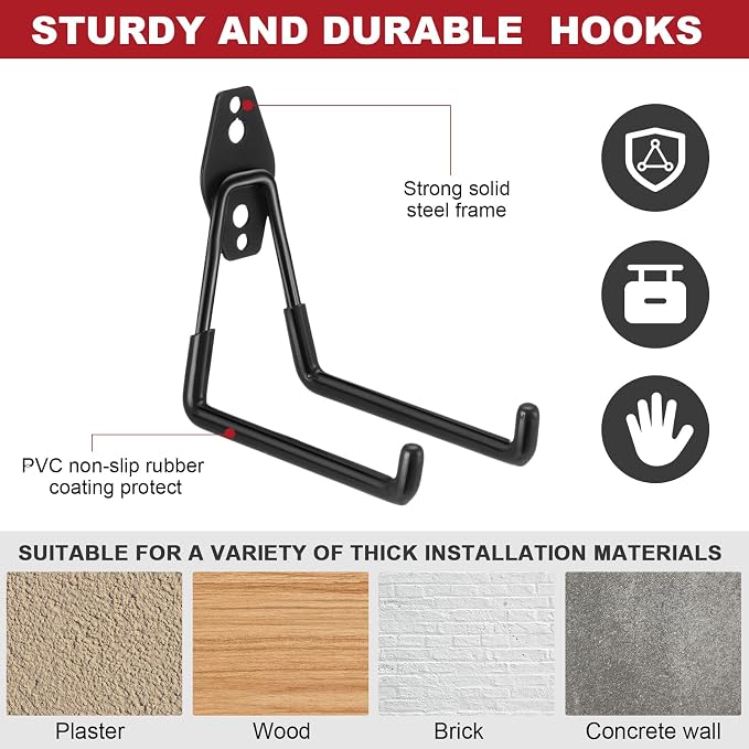 Landhoow 20 Pack Garage Hooks Set Include 12 Pcs Steel Garage Hooks Heavy Duty - Image 3