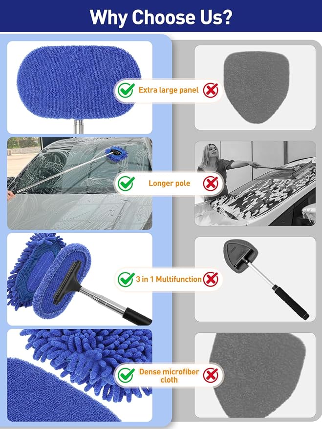 3 in 1 Car Windshield Cleaner Tool 40”Car Rearview Mirror Wiper Squeegee Wash - Image 4