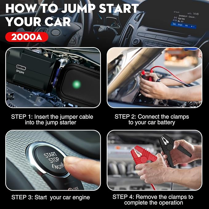 NEXPOW Car Jump Starter, 2000A Peak 12V Portable Car Battery Starter, Auto - Image 4