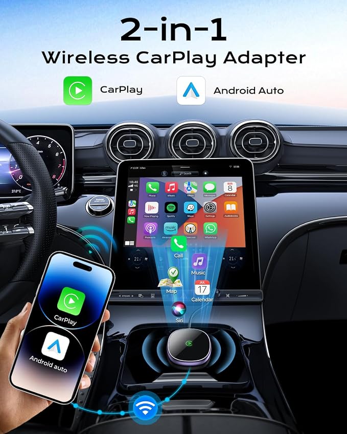 Wireless Carplay Adapter for iPhone & Android Auto 2-in-1, Plug & Play Low - Image 2
