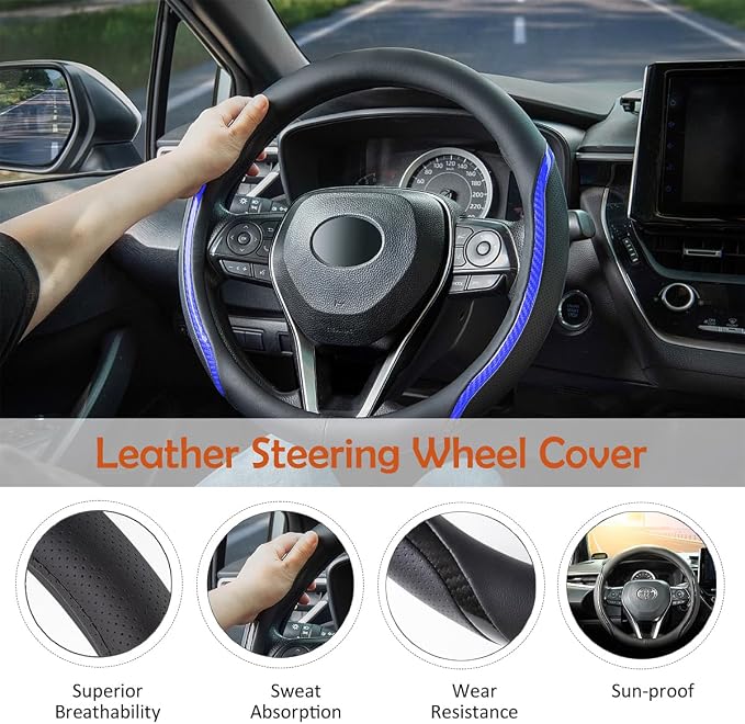 Steering Wheel Cover Blue, Carbon Fiber Car Steering Wheel Covers - Image 4