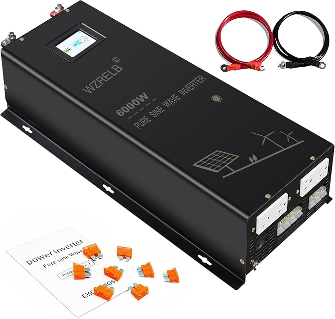 WZRELB 6000W Split Phase Pure Sine Wave Inverter, 24V DC to 120V/240V AC by WZRELB