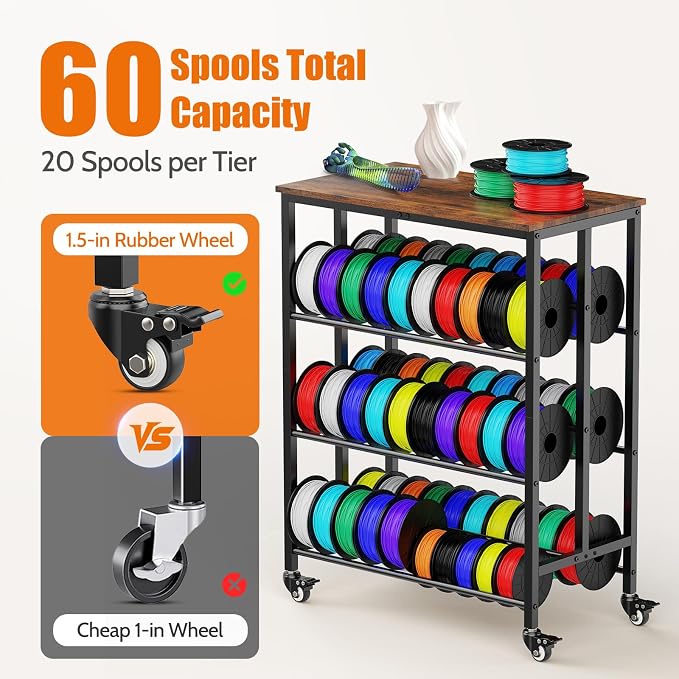 3D Printer Filament Cart, 2 Rows Filament Storage Rack Shelf - Image 3