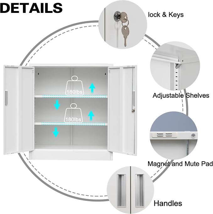 Metal Storage Cabinet with Locking Doors and Adjustable Shelves, 36.2" H Steel - Image 4