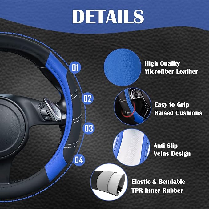 CAR PASS Line Rider Microfiber 14 Inch Leather Sporty Steering Wheel Cover - Image 3