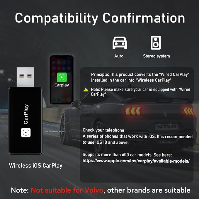 Wireless CarPlay Adapter, Converts Wired to Carplay Wireless Adapter - Image 2