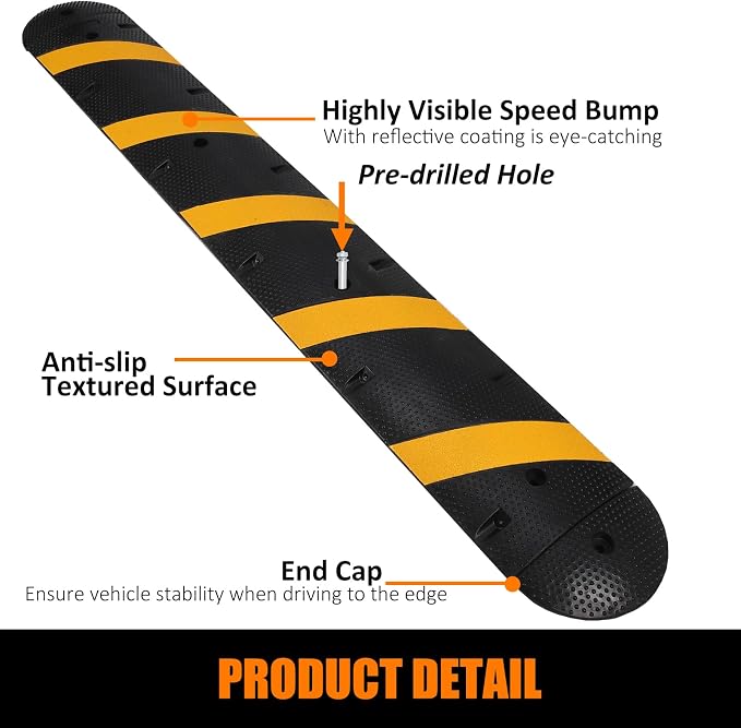84'' Rubber Speed Bump, 1 Pack 2 Channel Modular Heavy Duty Speed Bumps Humps - Image 7