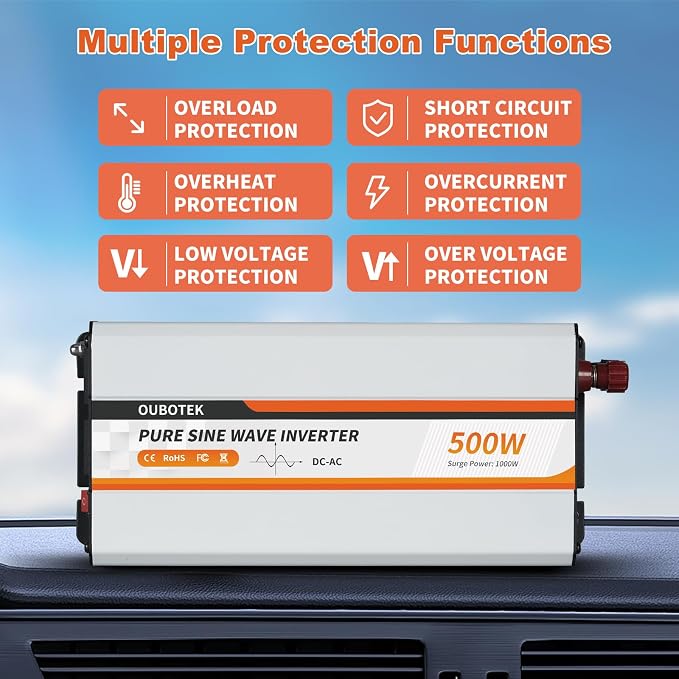 500W Power Inverter, DC 12V to 120V AC Converter - Image 3