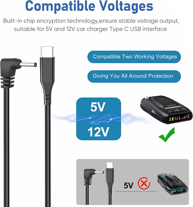 Radar Detector Cable, USB-C to DC3.5 Plug Charging Kit, - Image 3