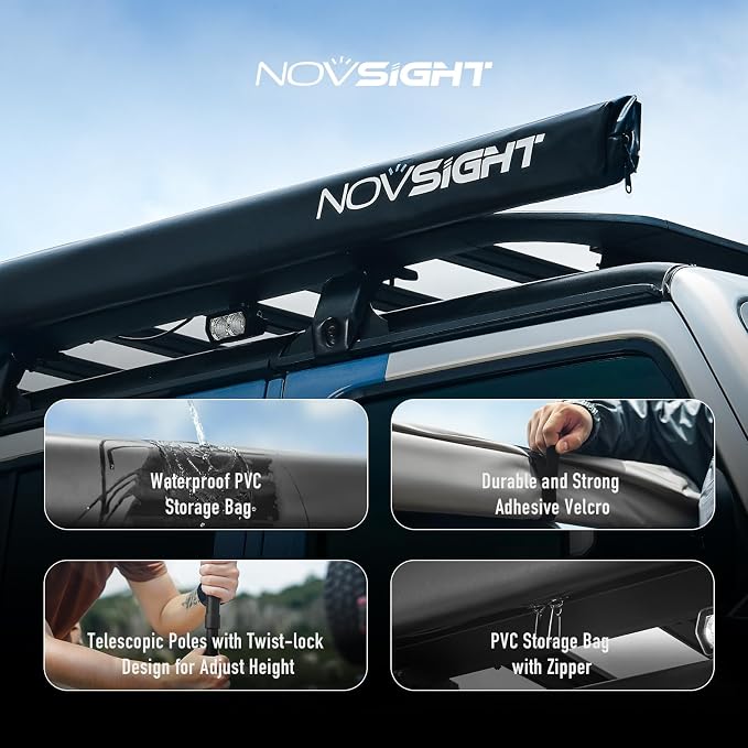 NOVSIGHT Car Side Off Road Awning 8.2 x 10ft, Waterproof Pull-Out - Image 4