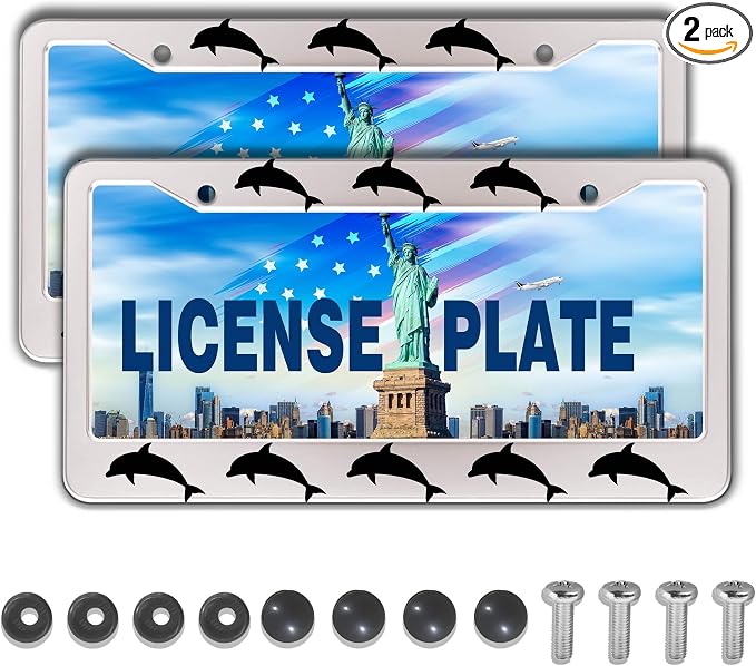 License Plate Frames for Women Black and White License Plate Protector for Men by Unknown