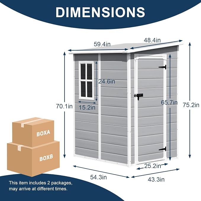 5x4 FT Small Resin Shed, Waterproof Outdoor Shed - Image 7
