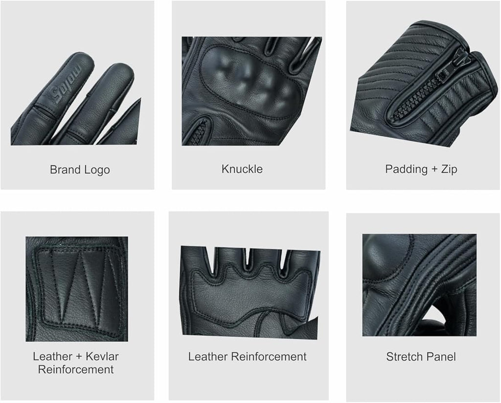 Full Finger Leather Motorcycle Gloves - Image 3