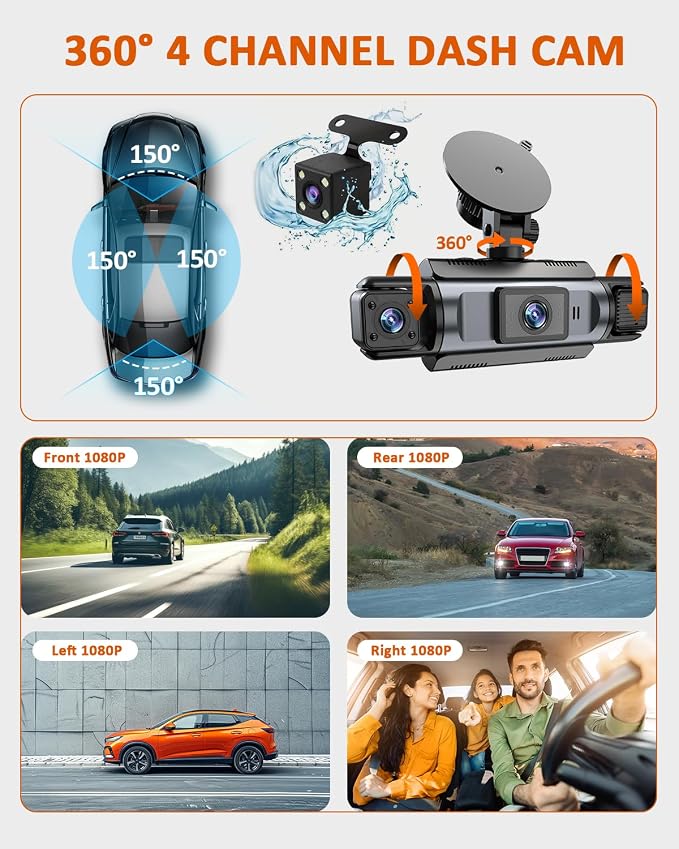 4 Channel WiFi Dash Cam with 32GB Card, 4 * 1080P Dash Camera - Image 3