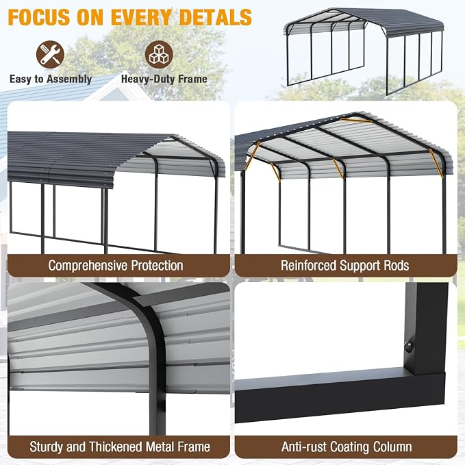 EBE 12 x 20 FT Metal Carport, Heavy Duty Carports - Image 3