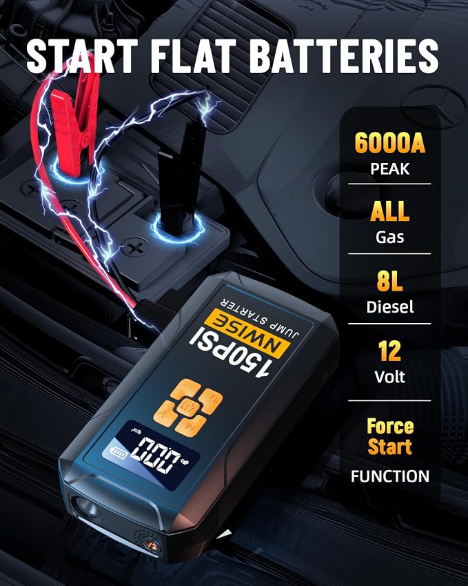 Portable Car Jump Starter with Air Compressor, 150PSI Jump Box Battery Pack - Image 2