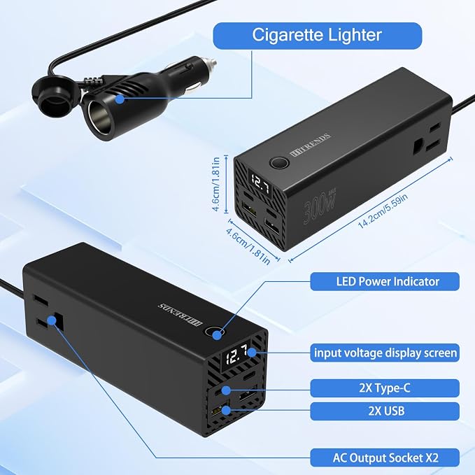 HITRENDS 300W Car Power Inverter Dual DC 12V to 110V AC Car Power inverters - Image 2