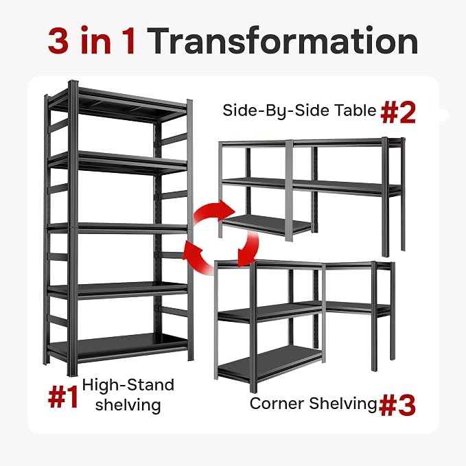 40" Wx72 H, Heavy Duty 5-Tier Steel Garage Shelving Unit | 3500LB Capacity| - Image 8