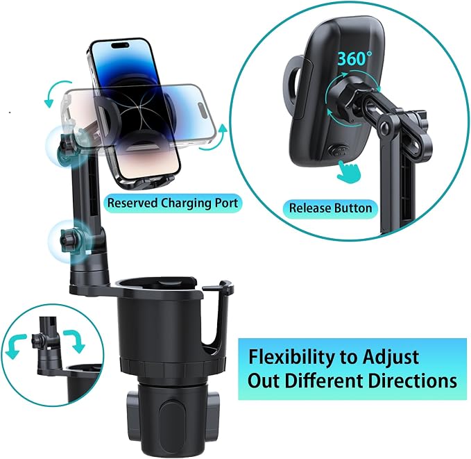 Cup Holder Phone Mount for Car, Upgraded 2 in 1 Car Cup Holder Expander Long Arm - Image 5