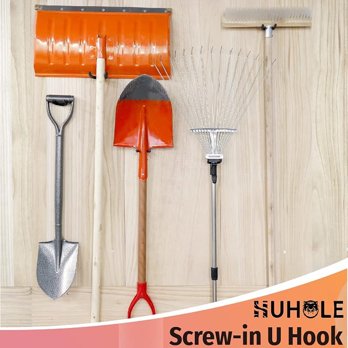 HUHOLE Screw in U Hook, Shovel Holder Wall Mount, U Hooks - Image 6