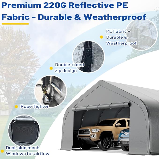EROMMY 20x30 FT Heavy Duty Durable Carport, Galvanized Steel Frame Garage - Image 4