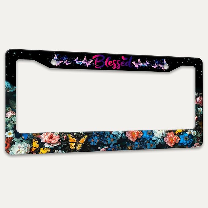 Blessed License Plate Frame Beautiful Butterfly Flowers License Plate Holders - Image 7