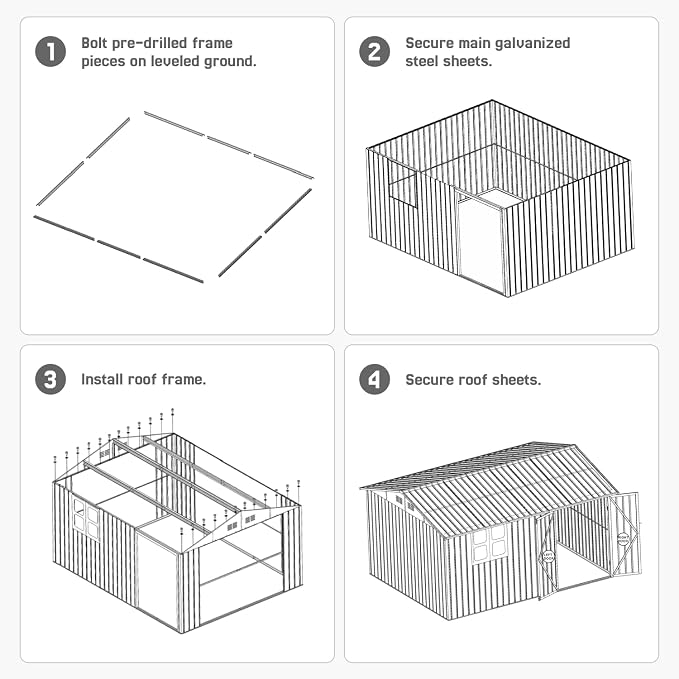12 x 10 FT Outdoor Storage Shed, Metal Garden Tool Shed - Image 9