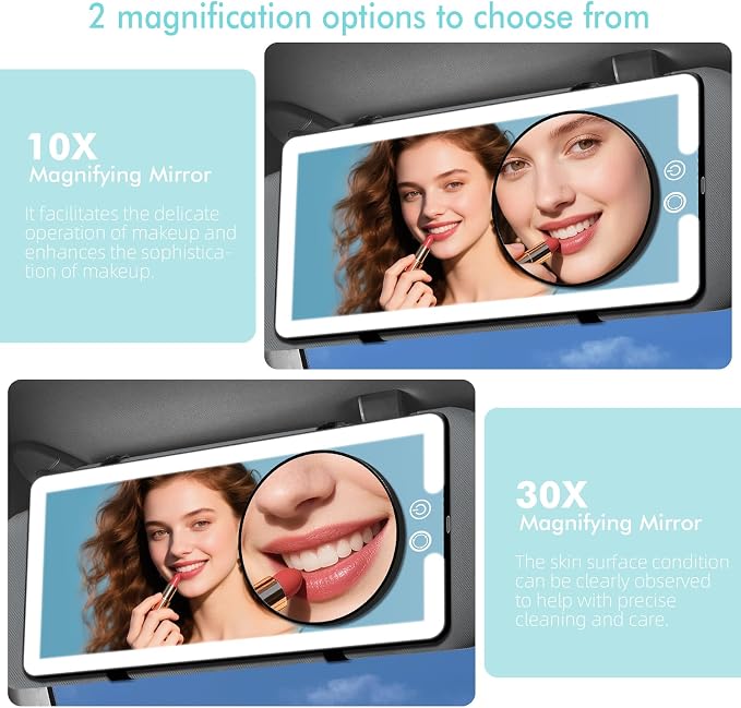Car Sun Visor Vanity Mirror, Rechargeable Led Dimmable Makeup Mirror, - Image 8