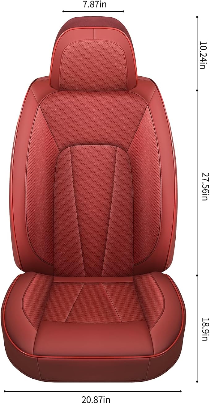 Red Car Seat Covers, Leather Car Seat Covers 2 Front Seats, Waterproof - Image 4