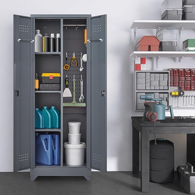GREATMEET 65" Broom Storage Cabinet, Metal Utility Closet - Image 7