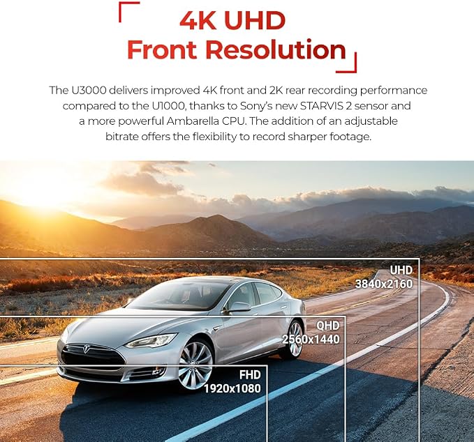 Thinkware 4K Dual Dash Cam, U3000 Front & Rear - Image 2
