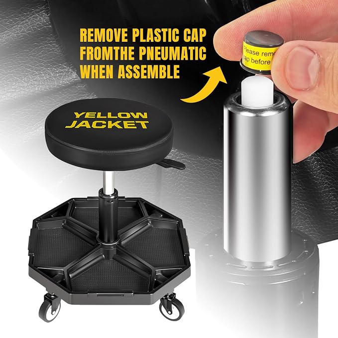 YELLOW JACKET Rolling Garage Seat Adjustable Pneumatic Shop Creeper Seat 300Lbs - Image 6