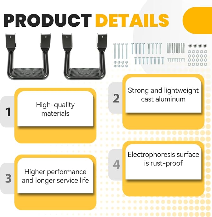 ECOTRIC Universal Side Steps-300LB Load, Electrophoresis Black Aluminum Step - Image 3