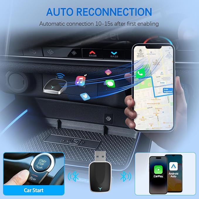 Mini Wireless Carplay Adapter, Convert Wired to Wireless Car Play & Android - Image 8