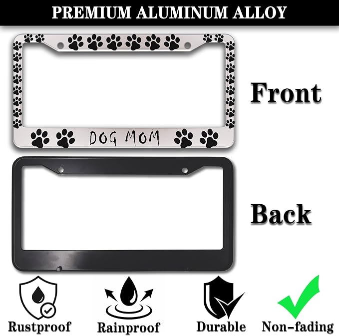 Fun License Plate Frame Cover Black and White License Plate Frames Dog Mom Dog - Image 3