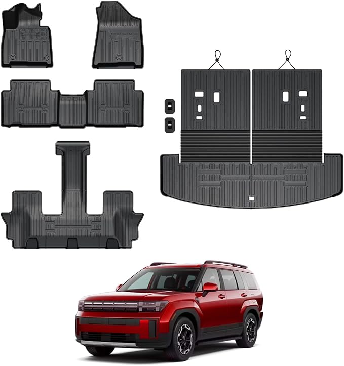 Floor Mats for 2024 2025 2026 Hyundai Santa Fe 6-Seat/7-Seat, All Weather TPE by GALVAGNITE