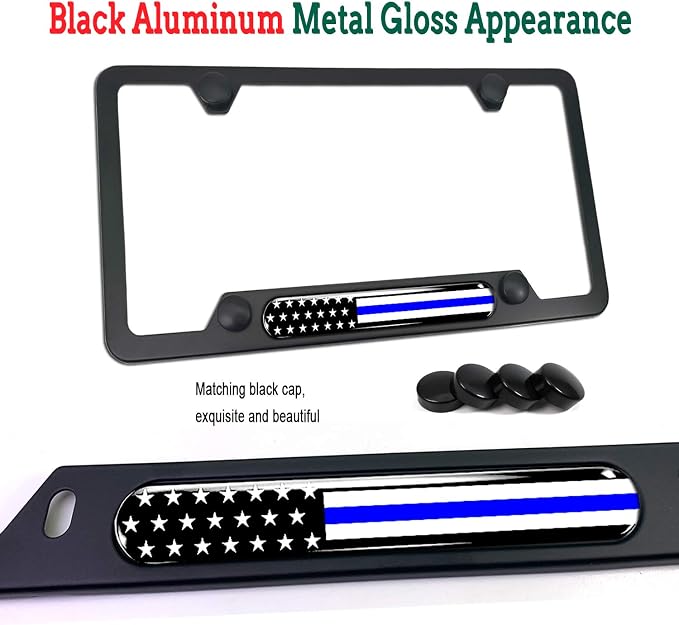 Police Thin Blue Line License Plate Frame-American Flag Patriotic Car Tag Holder - Image 3