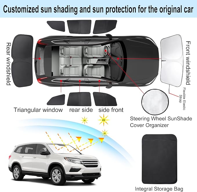 TINGLU Window Shades for Honda Pilot 2016-2025 EX-L Special Edition Elite Black - Image 3