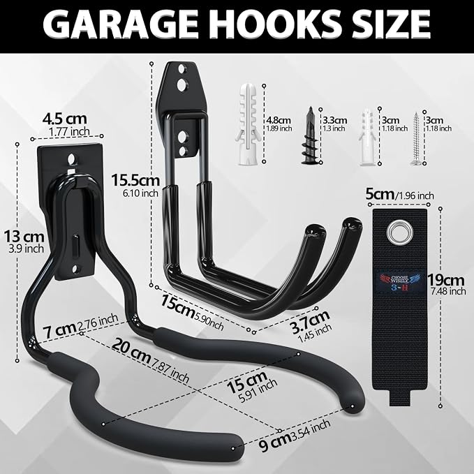 3-H Weed Eater Hanger 4 Pack, 1 Garden Hose Holder, 1 Extension Strap, Utility - Image 3