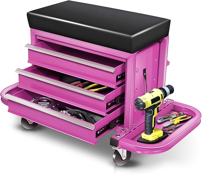 Auto Dynasty 3-Drawer Mechanic Rolling Seat, 350 LBS Capacity Roller Garage by AutoDynasty